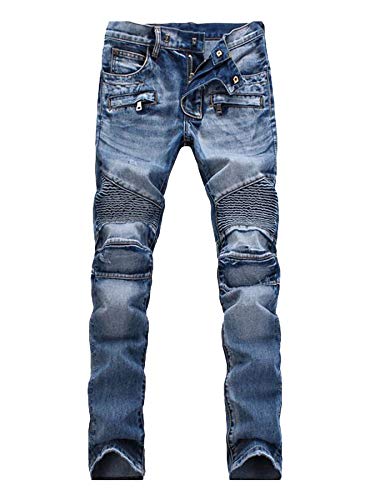 Andongnywell Skinny Fashion Men's Ripped Straight Biker Stretchy Jeans Trousers Distressed Slim Stretch Denim Pants