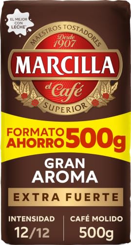 Marcilla Café Molido Gran Aroma Extra Fuerte| 500 g | Intensidad 12, Para Cafetera Italiana, de Filtro o Pistón