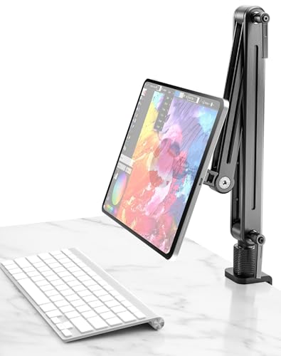 Feising Tablet iPad Halterung Schreibtisch Magnetischer - Drehbare Basis 360 Grad Tablethalte VESA 75mm Schnellauslösung 4.7' 12.9' 15.6' 16' 17.3' und 18.5' Tragbarer Monitor Armhalter