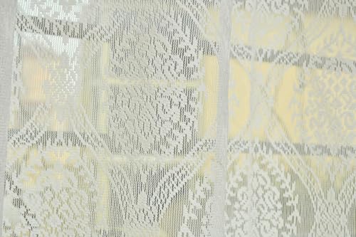 Image of Fabrilia Polyester Sheer Net Damask Design Semi Transparent Eyelet Door Curtains 7 feet Long Set of 2- Cream