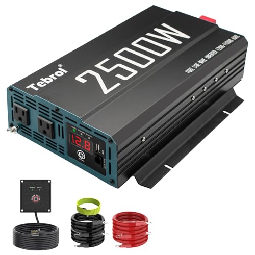 MKLIHFD 2500W Pure Sine Wave Inverter 12V DC to 110V AC Converter for Home, RV, Truck, Off-Grid Solar Power Inverter with Built-in 5V/2.1A USB, AC Hardwire Port, Remote Controller