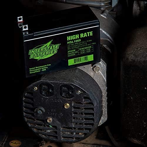 Interstate Batteries 12V 9Ah High Rate Battery (HSL1069) Sealed Lead Acid Rechargeable SLA AGM (Nut & Bolt Terminal) Generac Generators, 0G9449, UPS Backup Systems