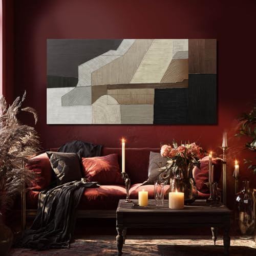 Image of VAYIMDH Abstract Wall Art Wall Decor Living Room Contemporary Pictures Bedroom Brown Wall Art Black Artwork Geometry Decorations for Home Office 24 inchx48 inch