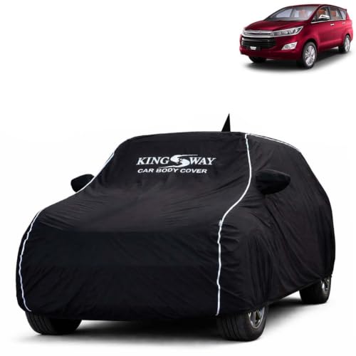 Image of KINGSWAY Super Waterproof Car Cover Only with Innova Crysta (Year 2015 to 2021 - All Model) | Mirror and Antenna Pockets | All Weather Car Body Cover with Silver Piping | Black