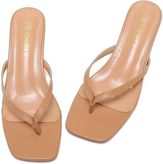 Women's Kitten Heels Thong Sandals Open Square Toe Flip Flop Low Heels 2.5 Inch Slip On Sexy Women Dressy Slide Shoes for Casual - Image 4