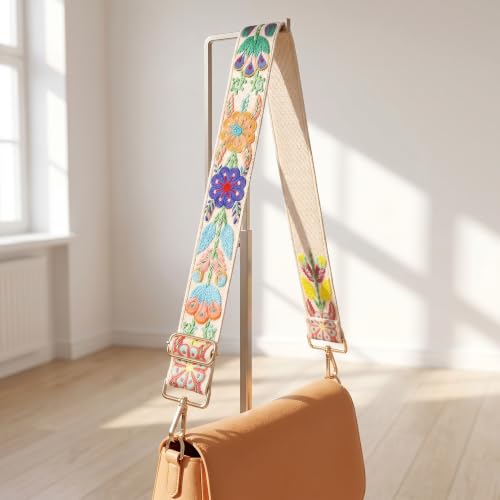 Image of Wide Purse straps Crochet Flower replacement crossbody for Handbag Adjustable Embroidery Knit Guitar Shoulder strap