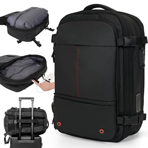 TUCVZVO Airbag Rucksack Vakuum Rucksack Handgepäck, Vakuumieren mit einem Knopfdruck Erweiterbarer 60L mit Vakuum Kompression Wasserabweisend, TSA-Schloss,Schwarz