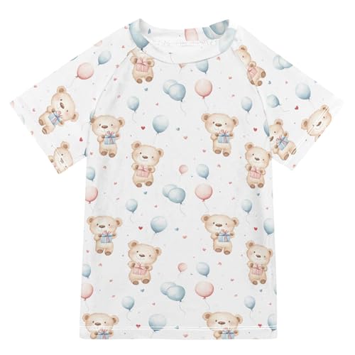 ALAZA Kids Rash Guard Boys Toddler Swim Shirts Short Sleeve Bear Balloon UPF 50+ 3T