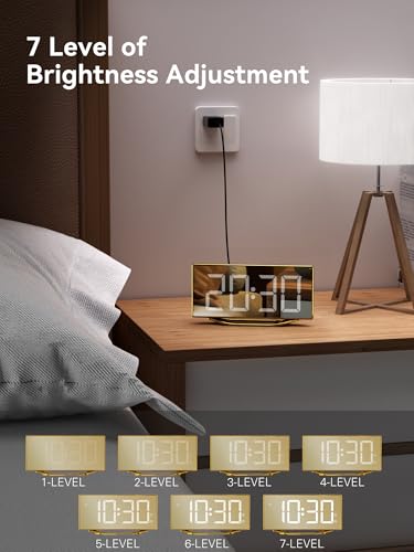 Image of Digital Alarm Clock for Bedrooms, Slim LED Desk Clock with Gold Mirror Finish, 7 Levels Brightness, Dual USB Ports, Snooze, 12 /24H, 8.7 inch Large Display Modern Bedside Clock for Home Office Decor