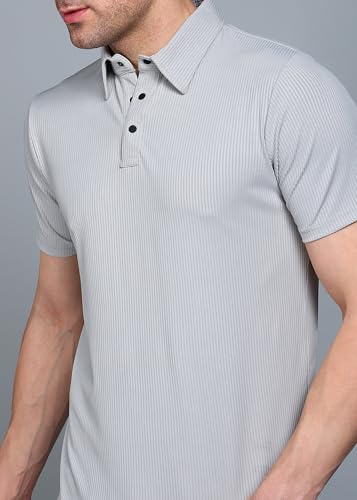 Image of INKKR Men Soild Polo Neck Texture T-Shirt