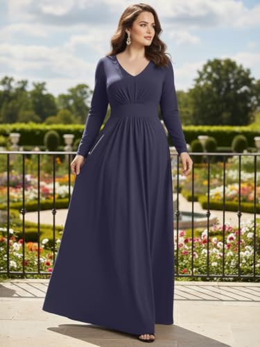 Image of KOH KOH Womens Long Sleeve Flowy Empire Waist Fall Pleated Maxi Dress