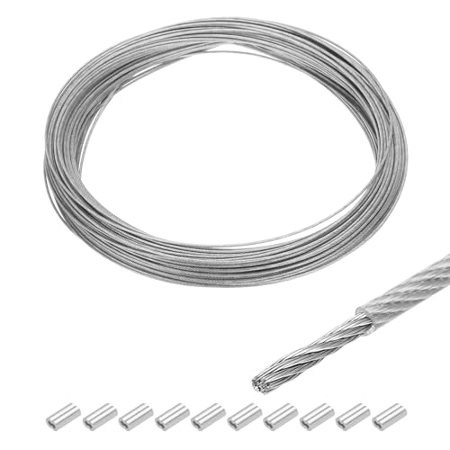 MECCANIXITY 100Ft(30M) Wire Rope 304 Stainless Steel Cable 3/64