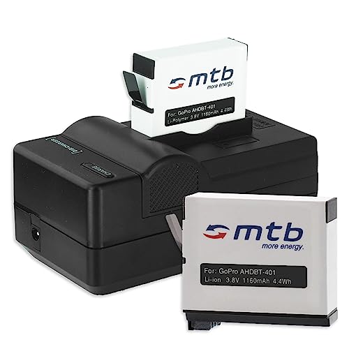 2X Batería (1160 mAh) + Cargador (Coche/Corriente) Compatible con GoPro Hero4 Hero 4 Black, Silver Edition