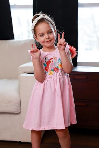 Image of Disney Frozen Elsa Princess Minnie Mouse Stitch Toddler Girl Dresses 2 Pack Short Ruffle Sleeve Costume Set Outfit 2-13 Years