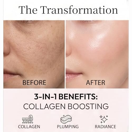 Image of Pink Peptide Face Serum with Matrixyl 3000, PDRN & Vitamin C | Hydrating & Collagen Support Serum with Rose & Waterlily Extract | Lightweight Skin Plumping & Radiance Facial Serum for Smoother Looking Skin | 30 ml
