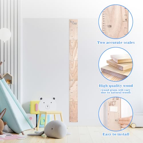 HOMEE Growth Chart for Wall, Wooden Height Chart for Kids，Natural Wood Height Measurement for Kids，Height Ruler Measurement Growth Chart for Baby Kid Room Nursery Wall Decor - Thumbnail 4