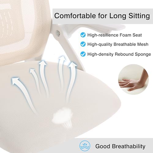 Office Chair for Computer Task Work Fabric Swivel Ergonomic Task Chair in Beige Mesh Lumbar Support with Adjustable Arms - Thumbnail 5