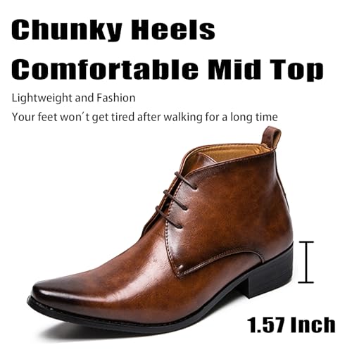 Men's Leather Pointed Toel Lace up retro Oxford Chelsea Boots Fashion Mid Top Comfort Non-Slip Chunky Heel Dress chukka Ankle Booties For causal Work Business Wedding Formal3