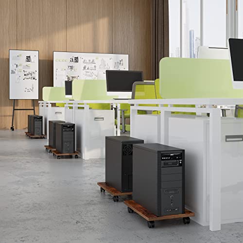 Join Iron Cpu Stand Computer Tower Stand, Set Of 2 Pc Tower Stand, Floor Pc Stand For Under Desk, Wood Cpu Holder Stand Cart With Lockable Wheels, For Office, Home（Brown #TOP2