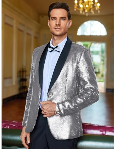 COOFANDY Mens Shiny Sequin Blazer Tuxedo Party Dinner Prom One Button Suit Jacket3