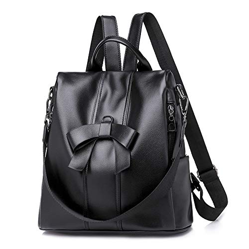 Tpocean Élégant Simili Cuir Sac à Dos Anti-vol Grande Capacité Sac à Bandoulière Imperméable à l'eau Sac Cartable Sac à Dos Avec Bowknot Pour Les Femmes Dames (Noir)