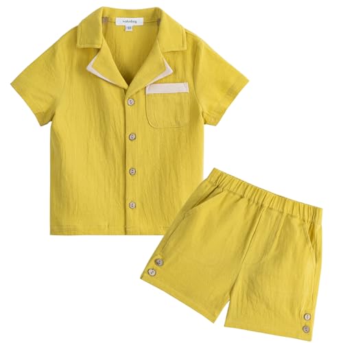 Volunboy Baby Boy Summer Clothes Cotton Linen Shorts Set Short Sleeve Button Down T-shirt Family Beach Outfits