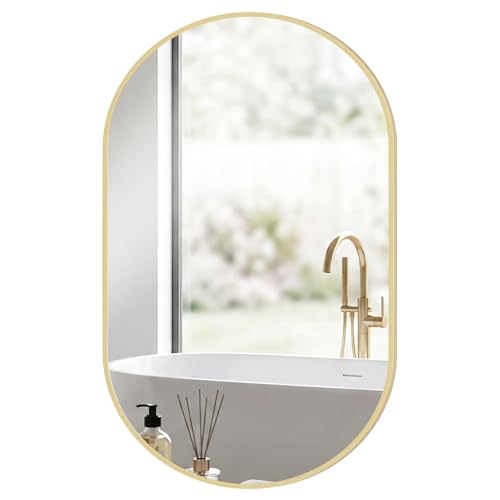 Image of NEWBULIG 24 inch x 36 inch Oval Bathroom Mirror, Black Wall Mirrors with Metal Frame, Tempered Glass, Morden Vanity Mirror for Over Sink, Entryway, Living Room, Bedroom, Horizontal or Vertical