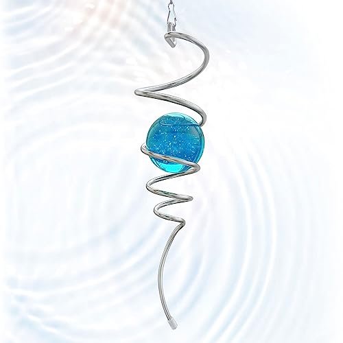 Eiryhope Gazing Ball Wind Spinner Spiral Tail with Blue Glass Orb | Creates Captivating Visual Illusion in Spinning, 13In Wind Spinners Stabilizer |...
