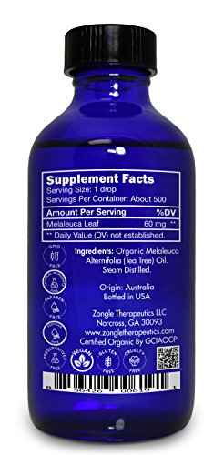 Zongle Usda Certified Organic Melaleuca (Tea Tree) Essential Oil, Australian, Safe To Ingest, Melaleuca Alternifolia, 1 Oz #TOP3