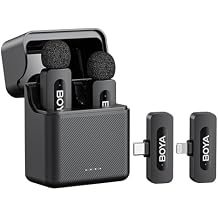 BOYA V3 Combo Wireless Microphone for iPhone/Andriod/PC/Laptop with USB-C/Lightning Port, 36H Battery Life with Charging Case, Noise Canceling Lapel Microphone Wireless Mini Mic for Video Recording