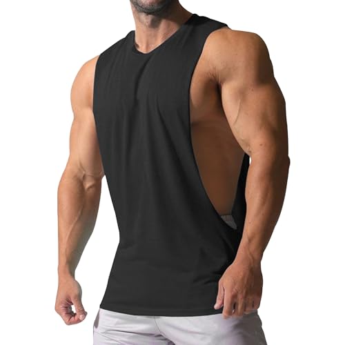 Mens Drop Armhole Tank Top Male Workout Cut Off Sleeveless Shirts Muscle Cut Off Tank Tops for Men (Black,Medium)