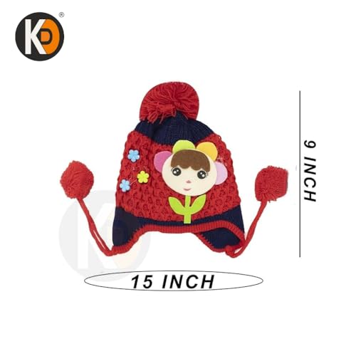 Image of K D Baby /Kids Warm Acrylic Woolen Skull Cap with Inner Lining & Pom Pom for Boys & Girls (3 Months to 1 Year) (Kids Winter Cap 01 pcs)