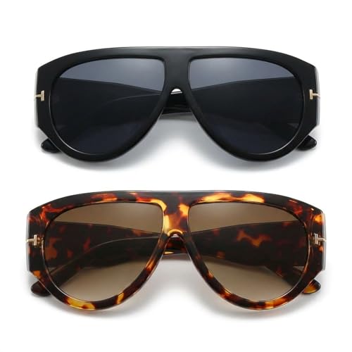 OhebEsx Retro Sonnenbrille Damen Groß, 2er Pack Vintage Sonnenbrille für Damen, Modische Accessoires für Urbane Pendler und Reisen, UV-Schutz Brillen mit Leichtem Rahmen
