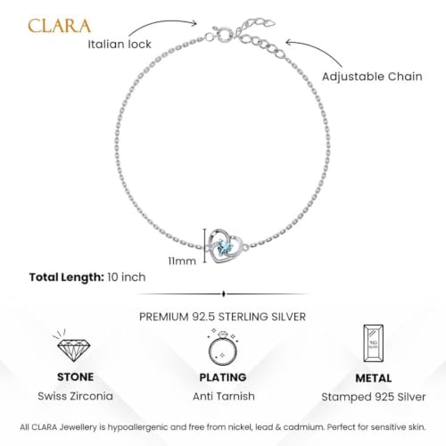 Image of Clara 925 Sterling Silver Olesya Heart Pendant Earrings Chain Bracelet Anklet Ring for Women & Girls| Platinum Plated | Gift for her