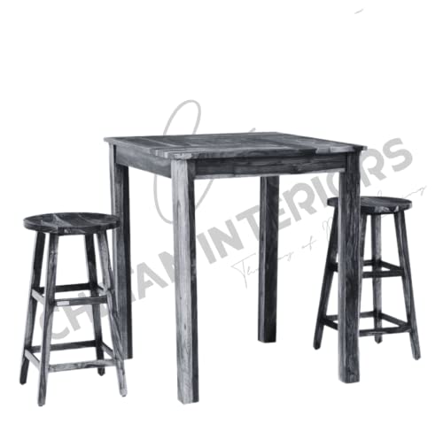 Image of Sheesham Wood Bar Counter with 2 Stools /High Bar Dining Table 2 Seater (Solid Sheessham Wood, 2 Seater, Walnut Finish)