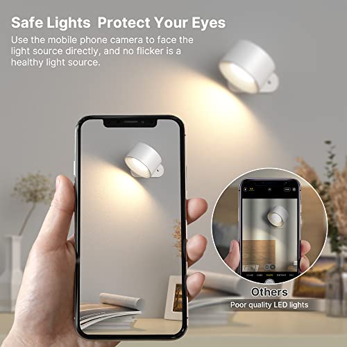 Image of 2-Piece Indoor Wall Light, 360 Rotatable Bedside Lamp Reading Light, LED Wireless 3 Levels of Brightness, 3 Temperatures, with USB Charging Port, for Bedroom, Living Room, Stairs, Hallway
