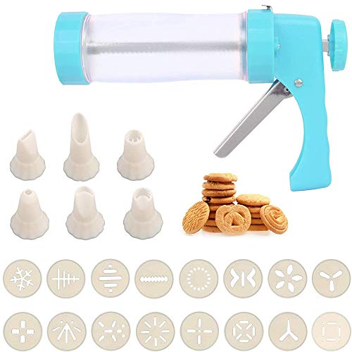 Versatile DIY Biscuit Maker & Cookie Press Kit with 16 Stencils and 6 Nozzles - Durable Stainless Steel Cookie Press Machine