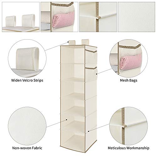 Image of MAX Houser 6 Tier Shelf Hanging Closet Organizer, Closet Hanging Shelf with 2 Widen Straps for Storage, Foldable (Beige2) | Shelf