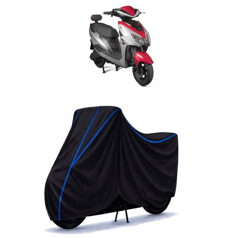 Image of Scooty Cover Water Resistant for Yo Drift DX | Universal Scooter & Bike Cover | Heavy Duty UV Dust, Rain & Scratch Protection | Elastic Fit All Weather Indoor Outdoor | Black with Blue Piping