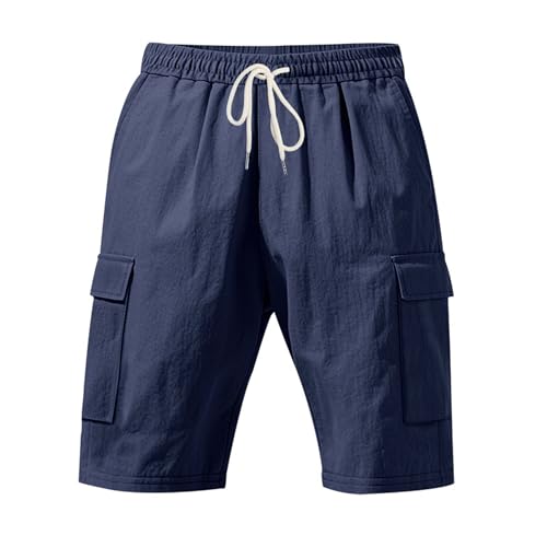 Image of Mens Linen Shorts Casual Drawstring Elastic Waist Cargo Vacation Lightweight Breathable Summer Beach Shorts for Men