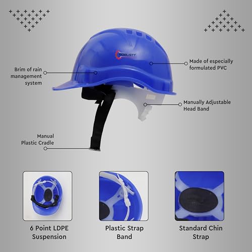 Image of Robustt Safety Helmet - Blue (Pack of 2) | Adjustable Headband | Heavy Duty Material | As Per ISI Safety Standard | Non Irritant and Soft Fabric | Lightweight and Durable