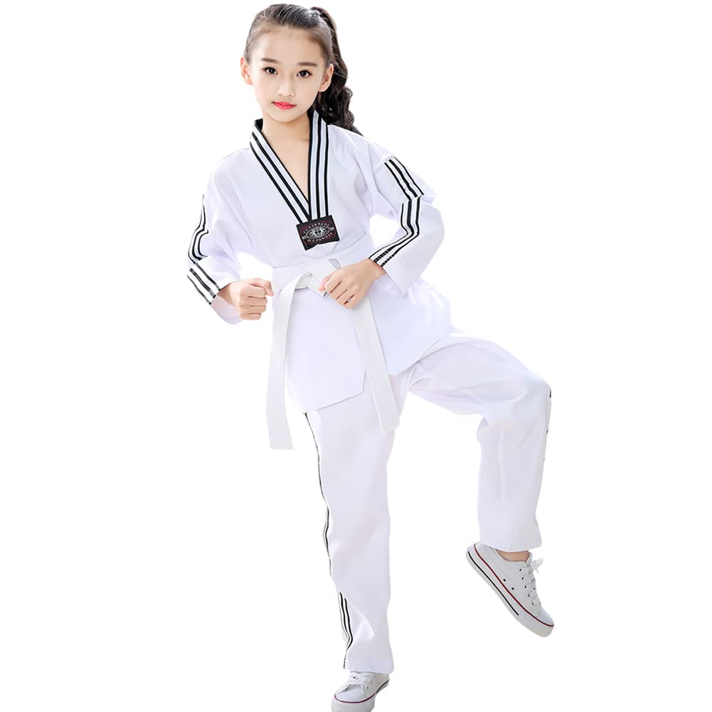 Kimono Karaté Enfant Garçon Confortable Professionnel Kimono Judo Fille Col en V Tenue de Taekwondo avec Ceinture