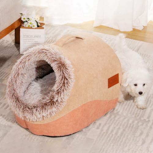 ペットベッド ドーム型 ペットハウス 犬猫用 オールシーズン ふわふわ 犬小屋 屋根付き 猫 ベッド おしゃれ 寝床 冷暖房 ペット用品 洗える 小型犬 休憩所 室内用 小動物用 クッション付き コーヒー L