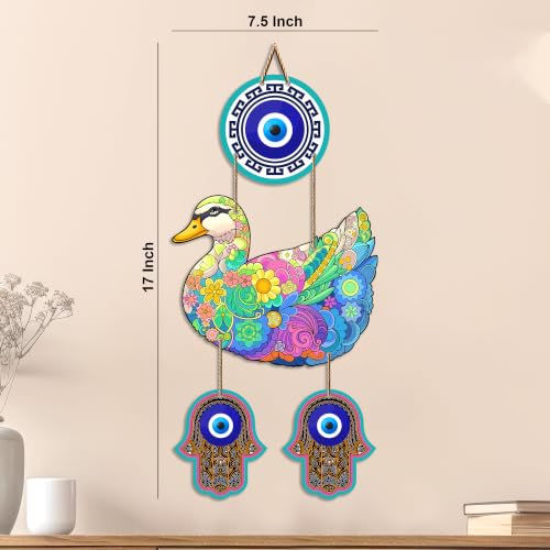 Image of Artvibes Floral Art Duck Evil Eye Wall Hanging for Home Entrance & Main Door | Decorative Nazar Battu Protection Decor for Living Room | Bedroom | MDF Artistic Home Decoration Accent Gift (WH 85129N)