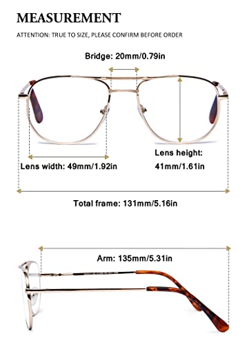 VEVESMUNDO Blue Light Blocking Reading Glasses Pilot Style Metal Frame Large Rectangle Fashion Readers Glasses for Men Women (Gold - Image 2