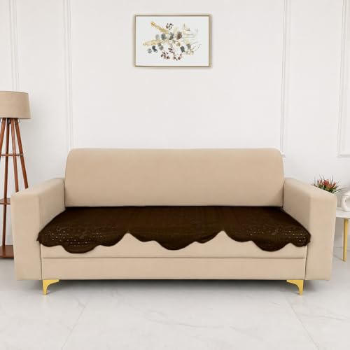 Image of Homerz Premium 'Surya Series' Sofa Cover | Stylish Sofa Protector | Net Fabric | Anti-Stain & Washable Slip Cover Exact Size Antislip (Flower Valley Brown, 6 (3+2+1) Seater, Only Seat Cover)