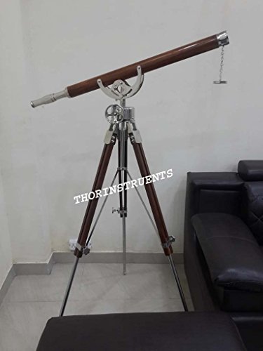 Antique Chrome Telescope with Brown Tripod Stand Vintage Home Decor Rustic Vintage Home Decor Gifts