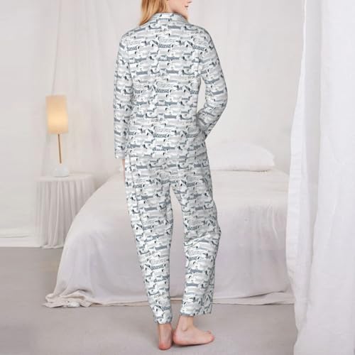 Pyjama teckel imprimé mignon : vêtement de nuit doux deux pièces