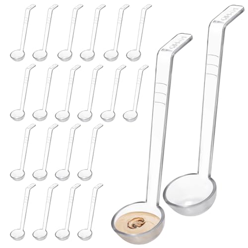 Coloch 20 Pack 1oz Plastic Small Ladle, 7 Inch Clear Mini Ladle Long Handle Punch Bowl Ladles Mini Serving Spoon for Juice, Topping, Dressing, Soup, Gravy, Pouch Bowl, Cocktail