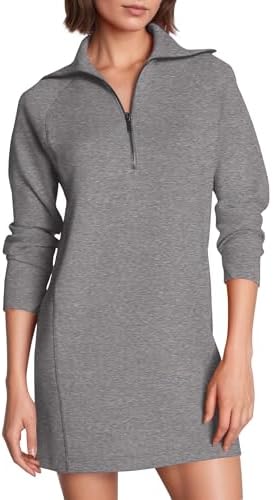 Womens Long Sleeve Sweatshirt Dress Crewneck Quarter Zip Mini Dresses with Pocket 2025 Fall Winter Fashion Clothes